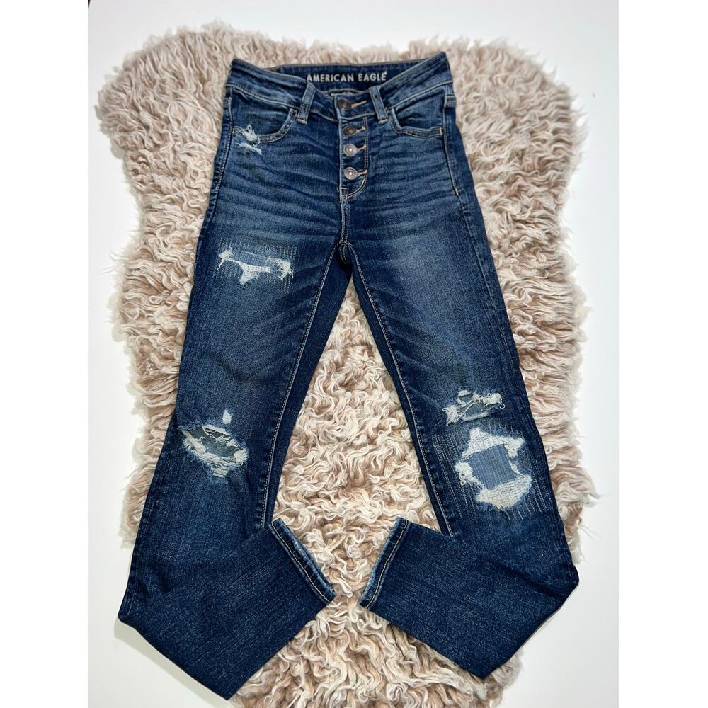 American Eagle next level stretch button zipper distressed hi rise jean jegging